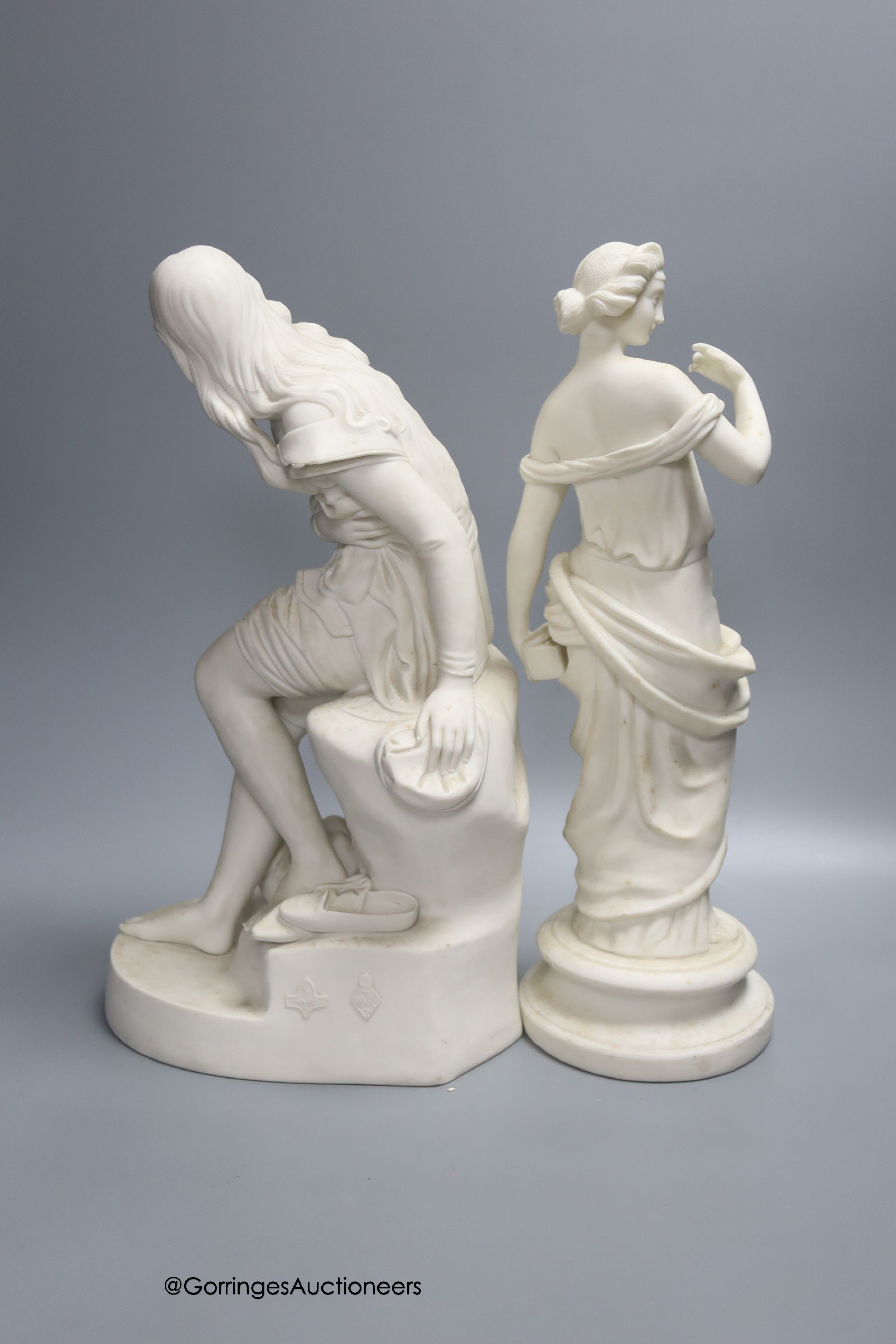 A Minton Parian Ware figure of 'Dorothea' by John Bell, bearing impressed marks to base and three other Parian figures, H 35cm (largest)